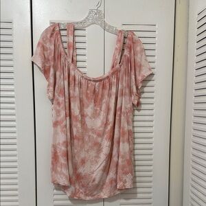 Lane Bryant Pink Tie-Dye Blouse Off the Shoulder